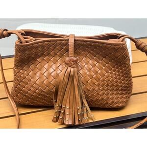 Massimo Dutti Italian Brown Leather Crossbody Purse Fringe Magnetic Close Flap